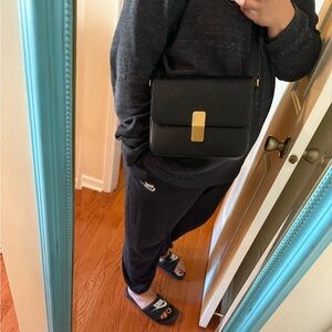 Black Leather Crossbody Bag with Gold Hardware